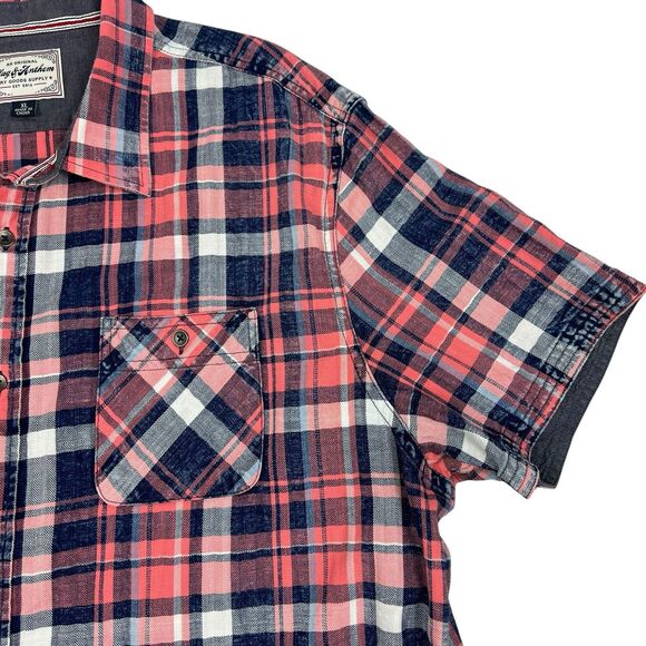 Flag & Anthem Red White Blue Plaid Short Sleeve 100% Cotton Button Shirt Men XL - Picture 4 of 10